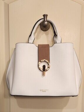 Luella Grey LondonCream Faux Leather Tote with Tan Accent and Gold Ring Hardware